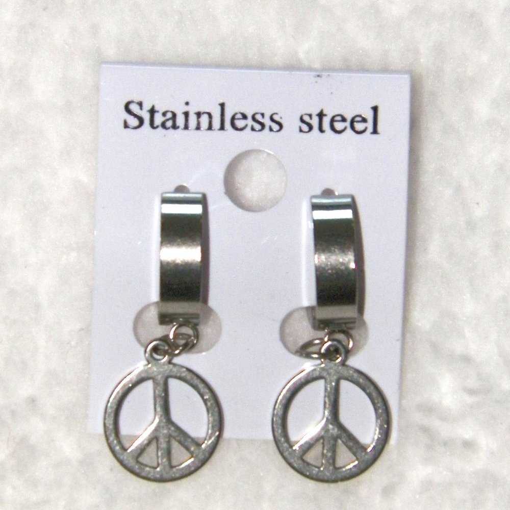 Stainless Steel Peace Sign Huggie Hoops
